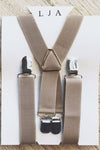 Navy Bow Tie with Khaki Elastic Suspender Set