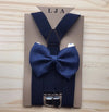 Navy Bow Tie with Khaki Elastic Suspender Set