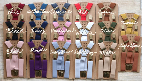 Navy Elastic Suspenders with Garnet Bow Tie