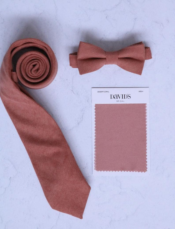 Caramel Brown Suspenders with Desert Coral Linen Pre-Tied Bow Tie