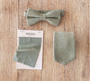 Dusty Sage Bow Tie with Light Brown Faux Leather Suspenders  (1/2" Skinny width)