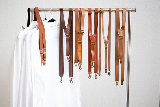 Vintage Tan Suspender with Mustard Cotton Bow Tie Set