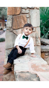 Caramel Skinny Suspenders with Emerald Green Bow Tie