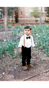 Caramel Skinny Suspenders with Emerald Green Bow Tie