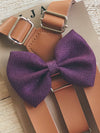 Caramel Suspenders with Plum Bow Tie