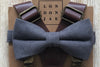 Steel Grey Cotton Bow Tie with 1” Coffee Brown Suspenders Set
