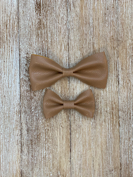 Vintage Tan Suspenders with Butterscotch Faux Leather Bow Tie
