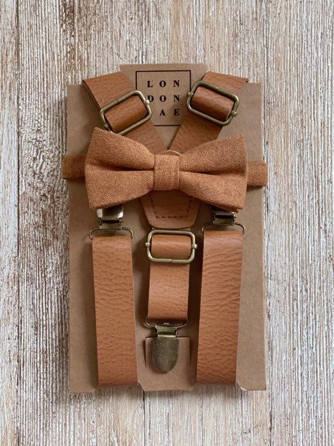 Vintage Tan Suspender with Vintage Tan Cotton Bow Tie