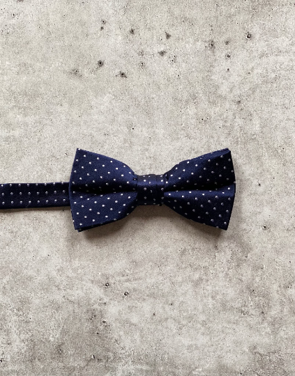 Navy Blue Polka Dot Silk Pre-Tied Bow Tie