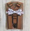 Floral Bow Tie with Vintage Tan Suspender Set
