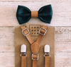 Hunter Green Bow Tie with Vintage Tan Suspender Set