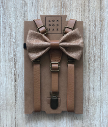  Honey Bow Tie with Vintage Tan Suspender Set