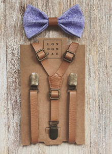  Lavender Bow Tie with Vintage Tan Suspender Set
