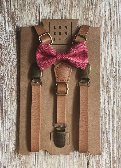 Rosewood Bow Tie with Vintage Tan Suspender Set