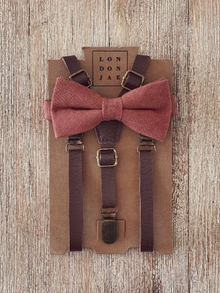  Desert Coral Bow Tie with Weathered Coffee Suspender Set